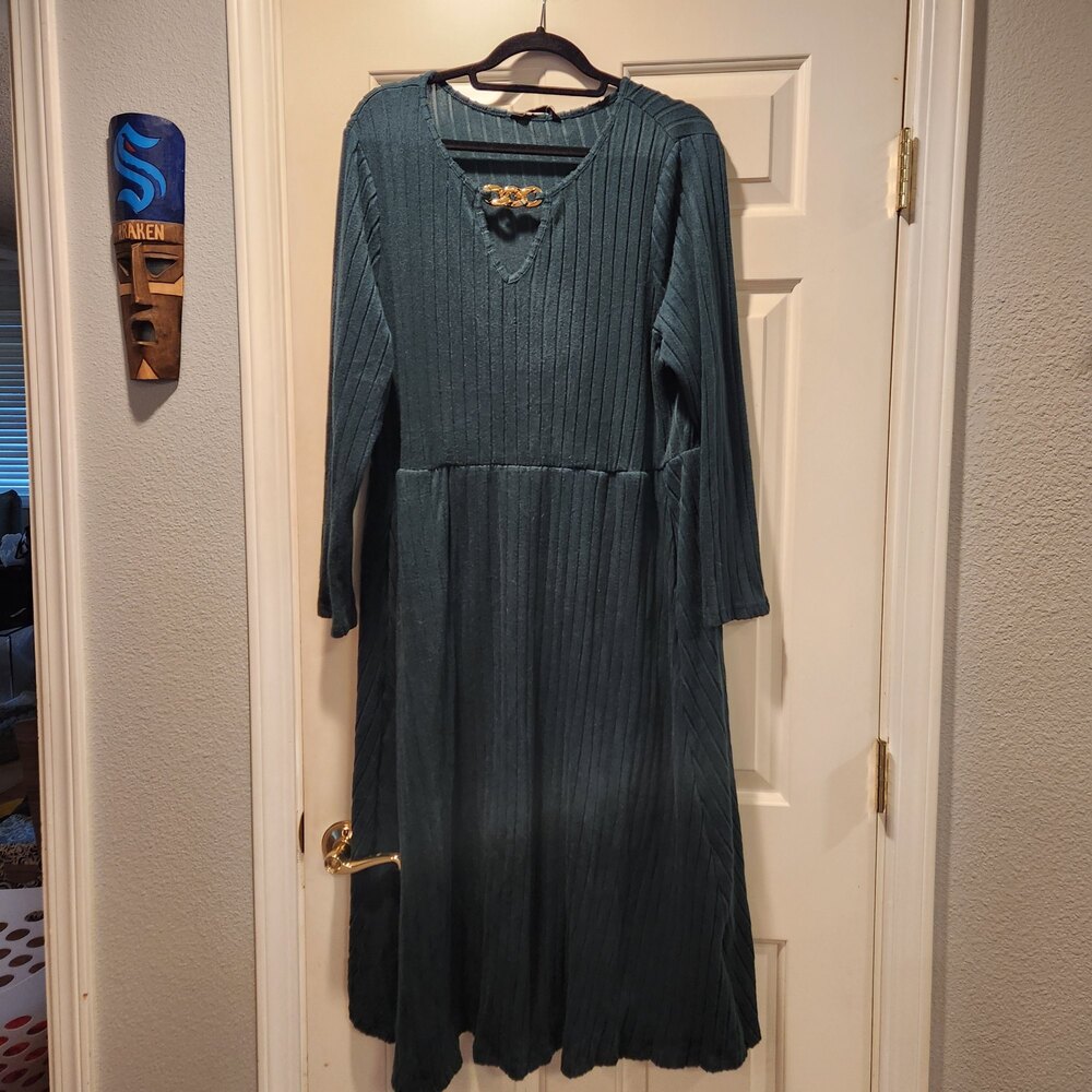 Bloomchic Teal Ribbed Midi Dress Long Sleeve Boho Womens Size 18-20